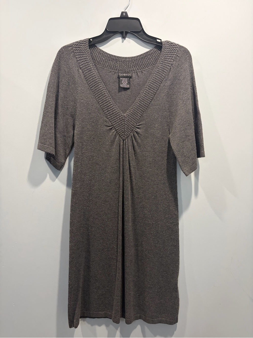 George Charcoal Grey Heather Knit V-Neck Short Sleeve Tunic Sweater Sz XS (0/2)